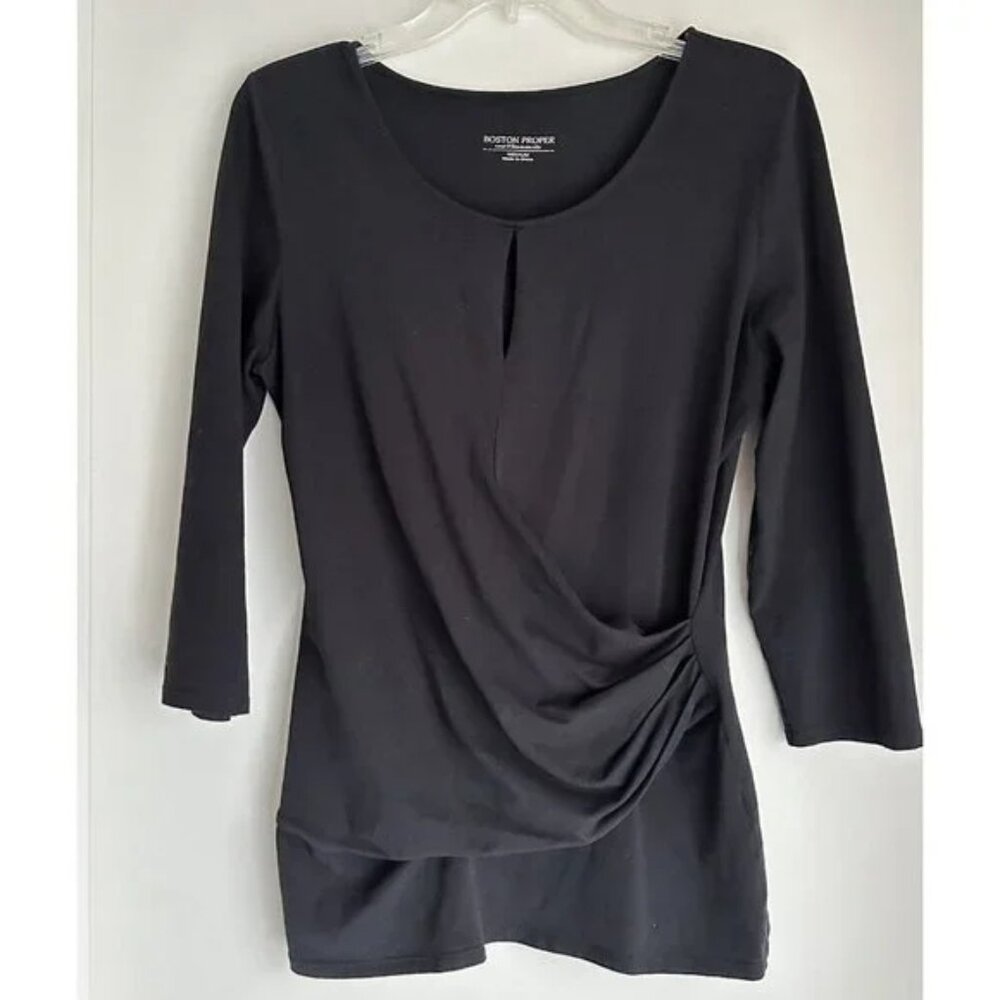 Boston Proper Cotton Stretch Top Womens M Black‎